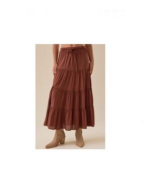 ALTARD STATE New Tiered Midi Skirt in Chestnut Brown Size Large